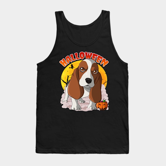 Basset Hound Pumpkin Happy Halloween Tank Top by Noseking